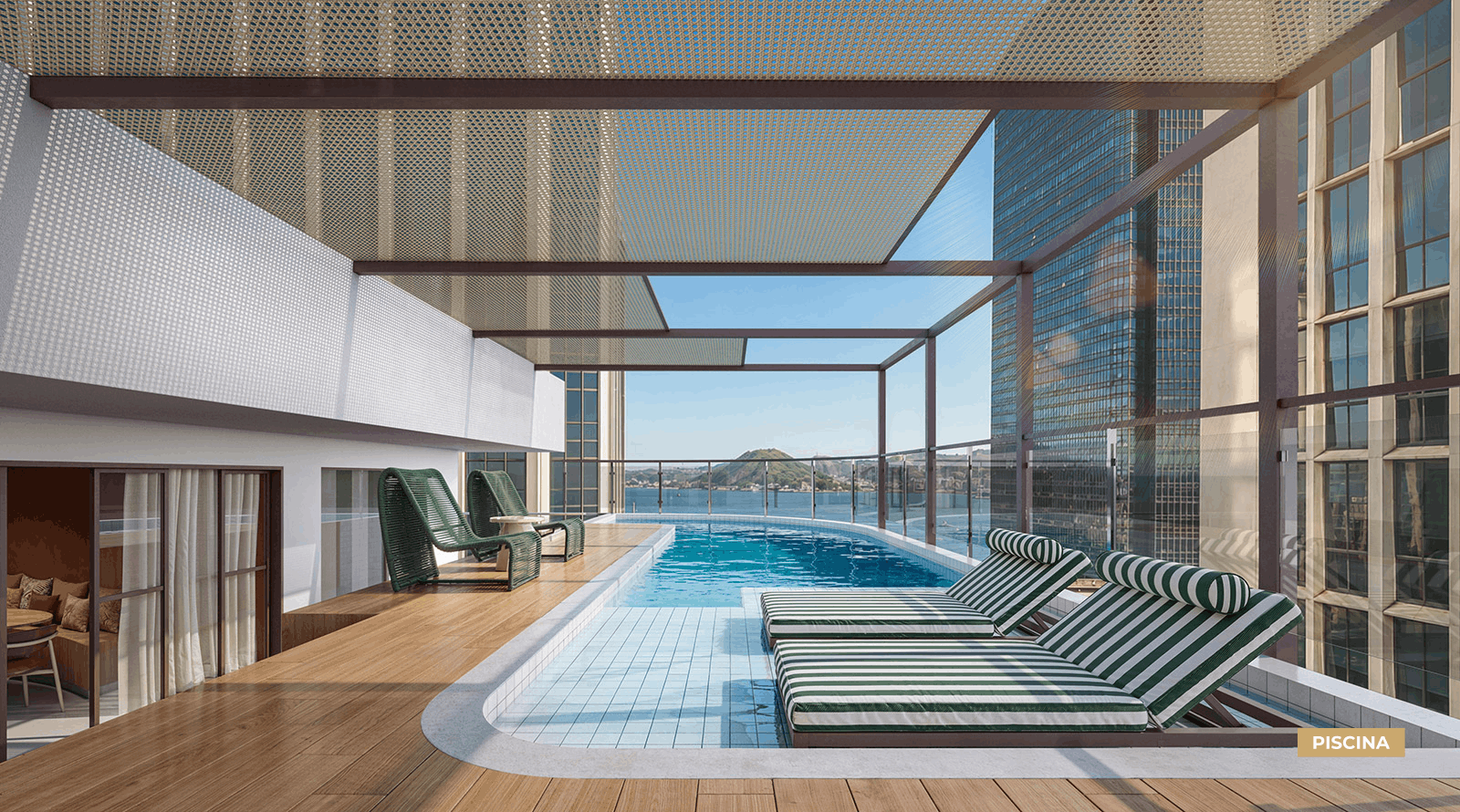 Piscine rooftop de Se7e Full Week Studios com vista urbana dans le centre de Rio